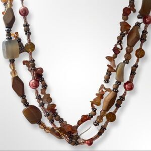 Beautiful Semi Precious Multi-Layered Multicolored Stone Necklace